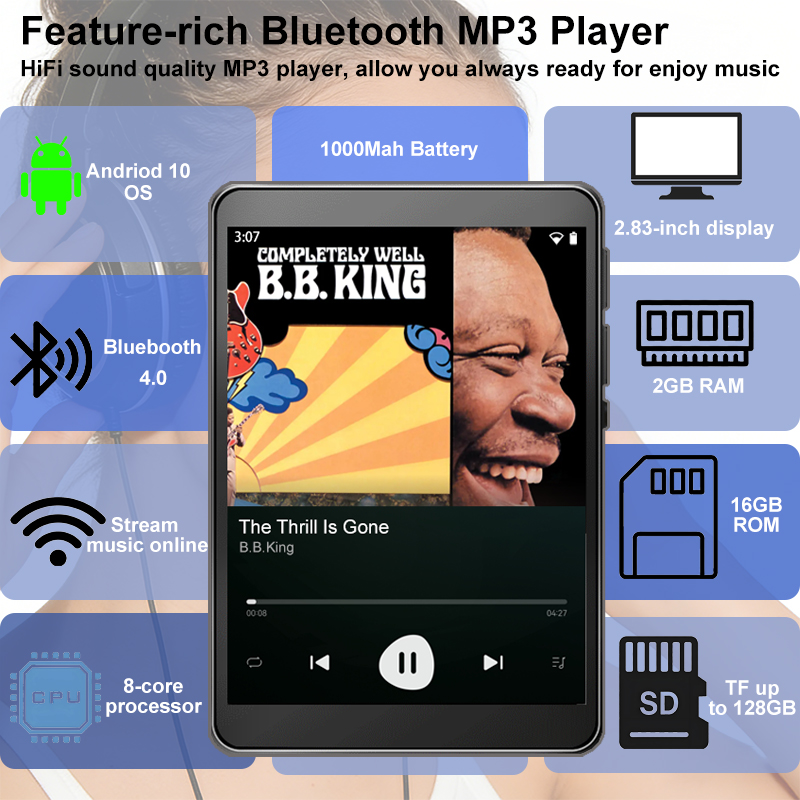 Audio Music Download Mp3 - Lecteur MP3 WiFi Android 10, Spotify,